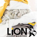 pile of laundry with business logo